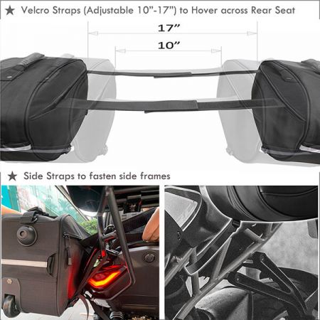 Saddlebags per motociclette con sistema di montaggio a cinghie facile